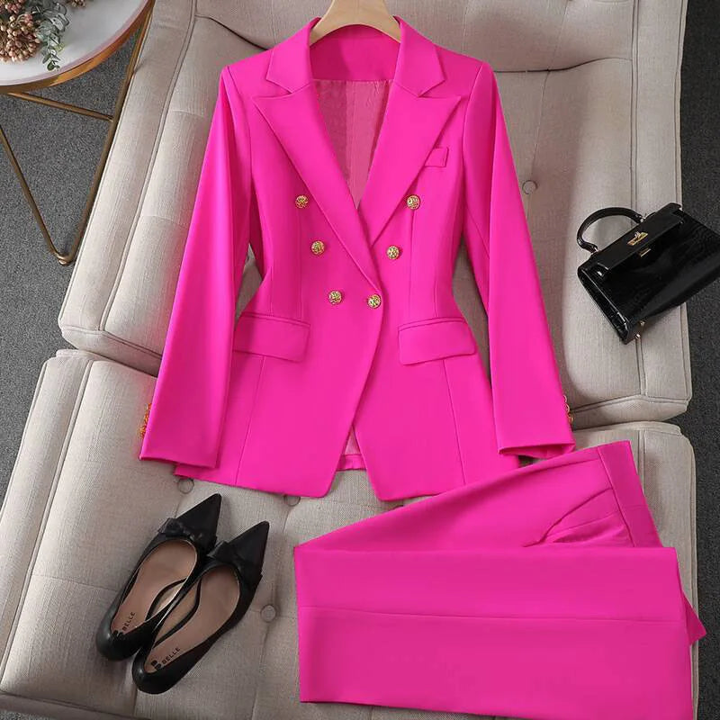 Casual Long Sleeve Blazer Pant Sets Suits For Woman Fashion 2 Pieces Set For Women Office Lady Coats Jackets