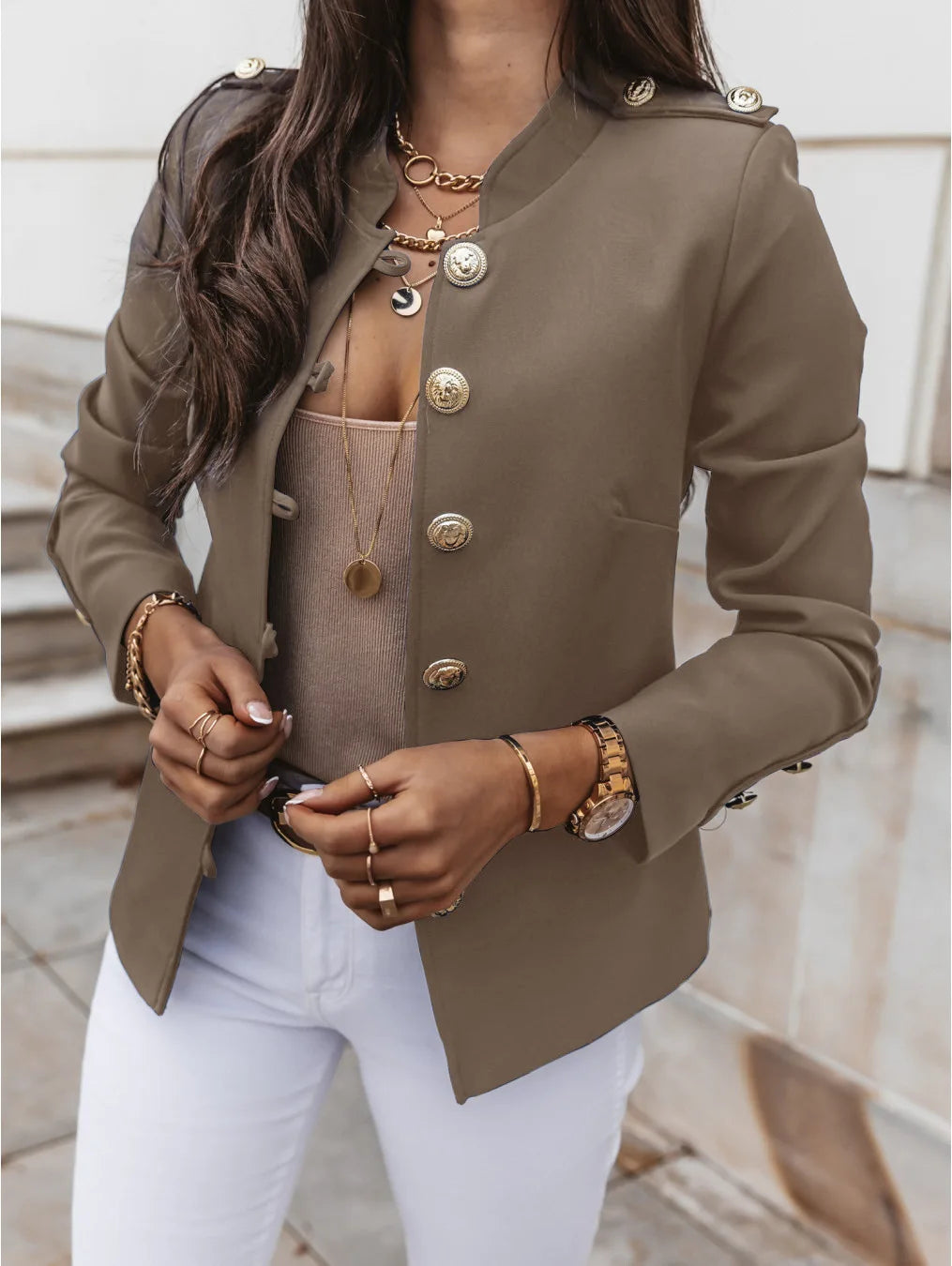 Casual O-neck Long Sleeve Jacket Outerwear Office Lady Spring Autumn Fashion Elegant Solid Blazer Coat For Women Female Top
