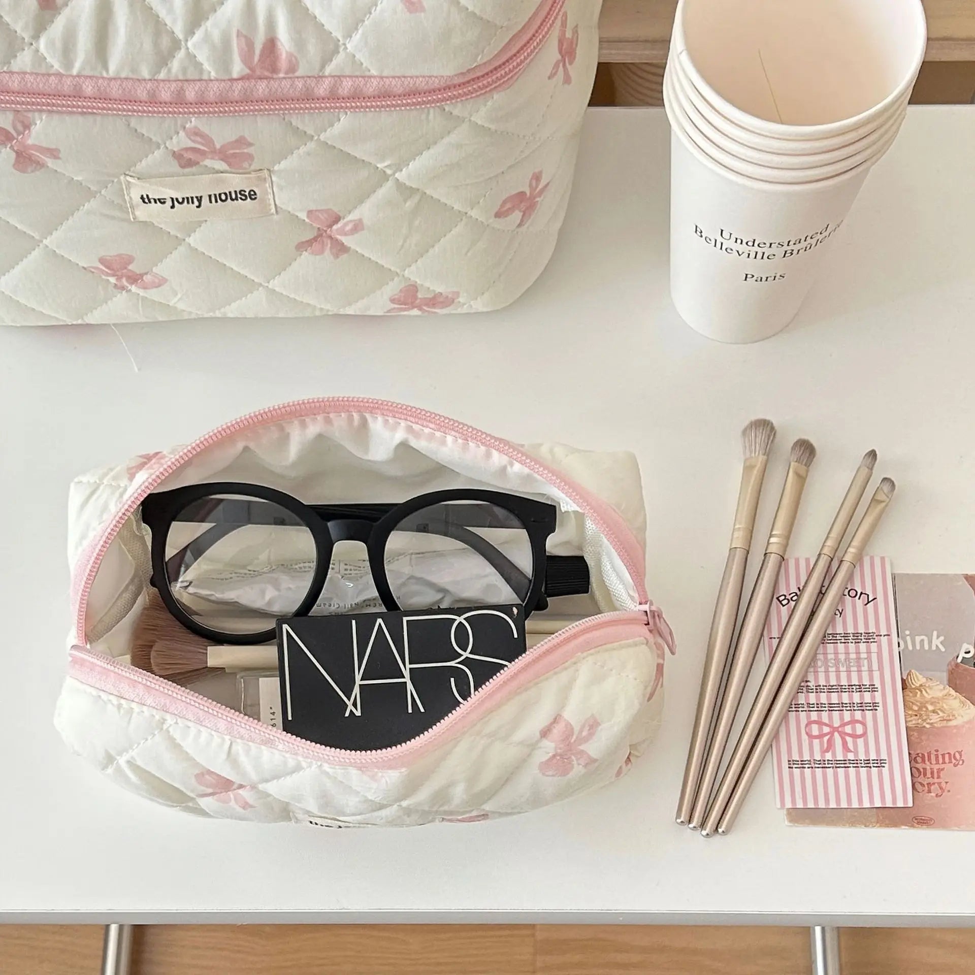 Bolsa de cosméticos para mujerBolsa de viaje para artículos de aseo Bolsa de maquillaje con lazo Bolsa de almacenamiento de maquillaje de moda Neceser organizador de bolso Kosmetiktasche