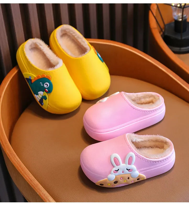 Winter Kids Shoes Cartoon Cute Slippers Warm Waterproof Non-slip Girl Home Indoors Slippers Boy Baby Parent-Child Cotton Shoes