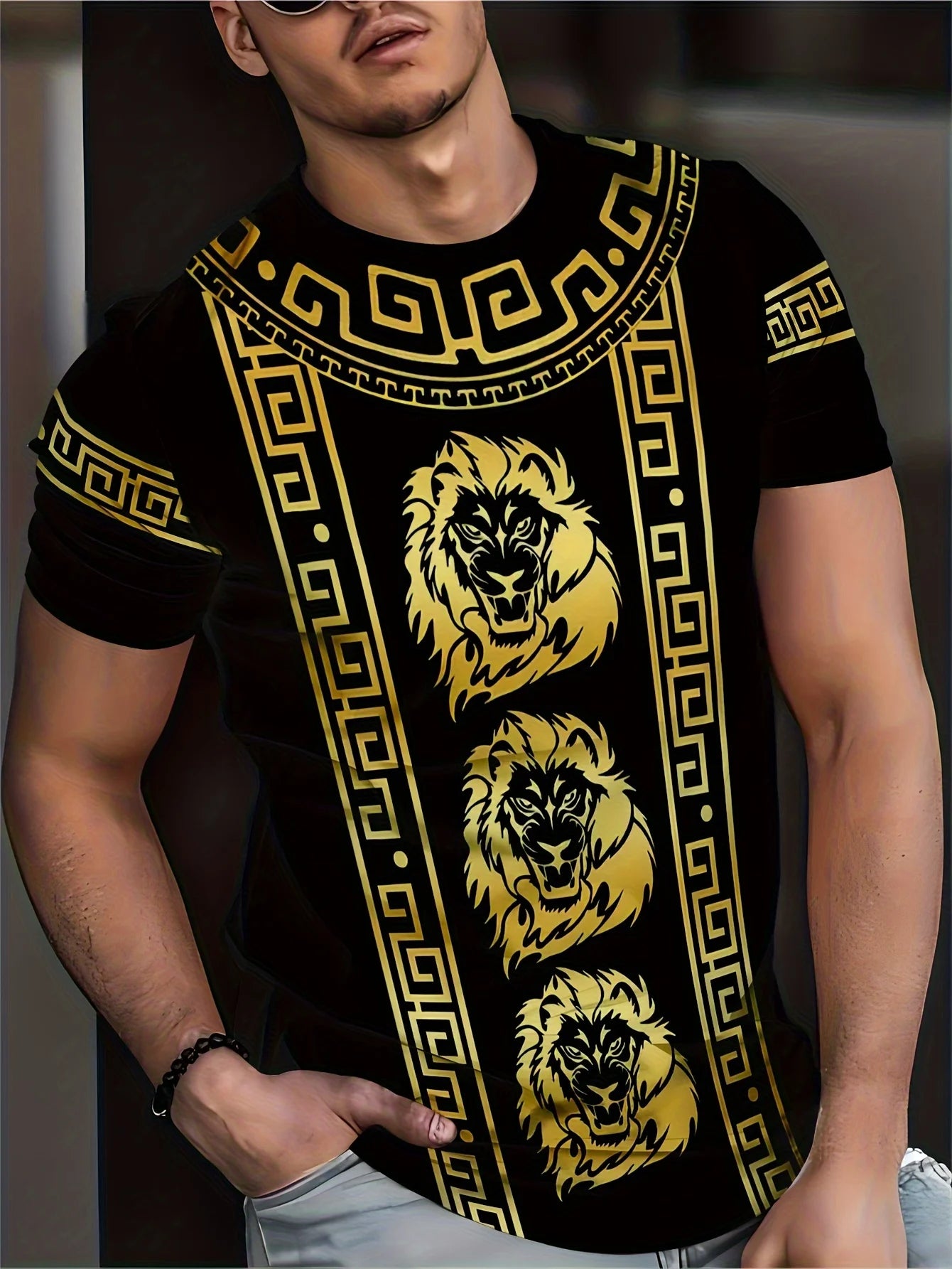 Luxury Men's T-Shirt Animal Tees Gold Lion 3d Print Short Sleeved T-Shirt Summer Casual Men's Clothing Oversized European Tops