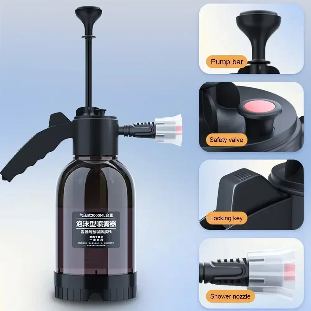 2L Hand Pump Foam Sprayer Snow Foam Gun Nozzle With Pressure Relief Valve Car Wash Spray Bottle Window Cleaning Tools