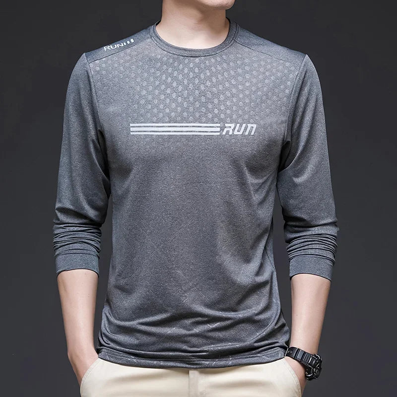 Youth Fashion Handsome Autumn Versatile Round Neck T-shirt Comfortable High Elasticity Breathable High Quality Long Sleeve Top