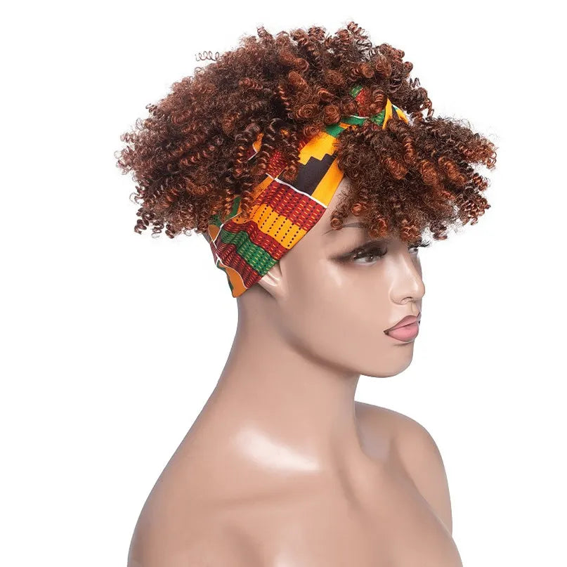 Headband Wigs for Women Synthetic Hair Kinky Curly Wigs With Scarf Natural Short Afro Wig for Black Woman False Hair Woman Wigs