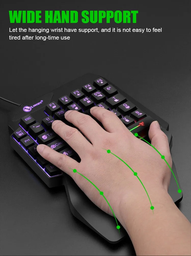 Teclado gaming de una mano y 35 teclas, mini teclado USB ultradelgado con retroiluminación para ordenador portátil, de sobremesa y smartphone
