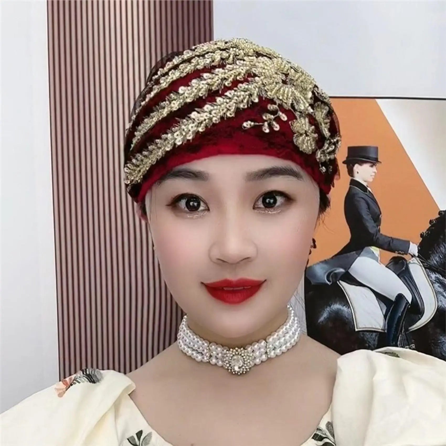 Luxury Embroidery Beading Pleated Turban Cap for Women African Female Wrap Head Bonnet Muslim Turban Hat Lady Head Wraps