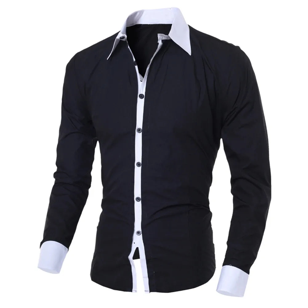 Men's Shirts Fashion Personality Mens Casual Slim Long-sleeved Shirt Top Blouse Black White Men Shirt Style Men Clothing Shirts