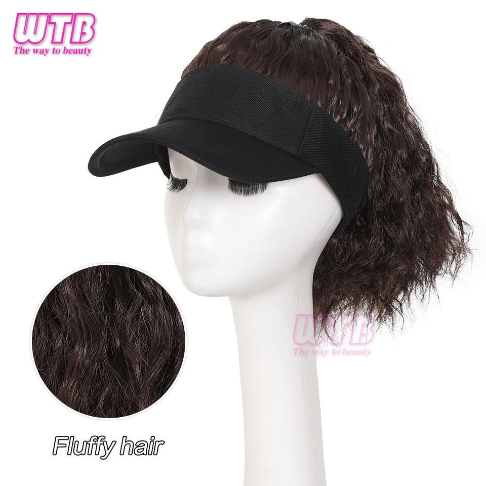 Se busca: Gorra de béisbol con peluca y coleta, gorra de béisbol con peluca de pelo rizado y esponjoso para mujer.