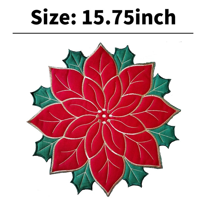 Holiday Christmas Embroidered Placemats Applique Poinsettia Placemats Christmas Flower Placemat For Table Decoration