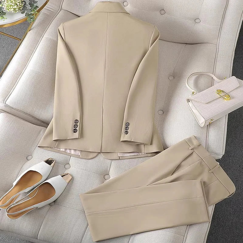 Elegant Suits for Women Spring and Autumn High-end Workplace Temperament Double-breasted Suit Trousers Suit Casual Business Set