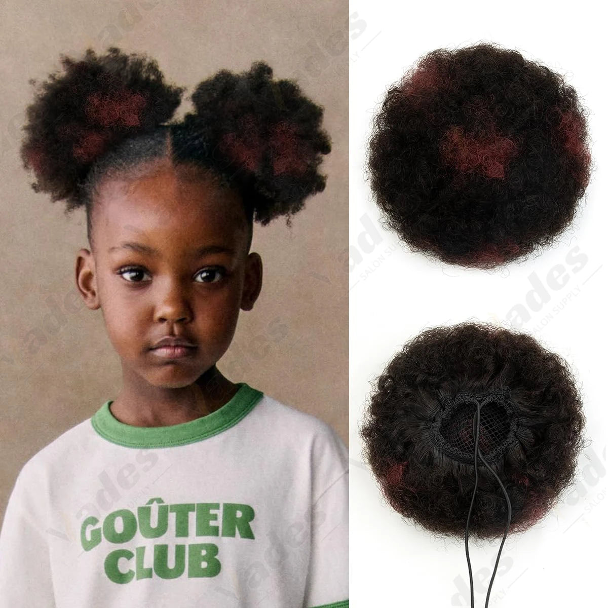 VADES HAIR Afro Puff Hair Bun Human Hair Small Drawstring Ponytail Natural Black Curly Hairpiece 4 6 8 inch One piece per pack