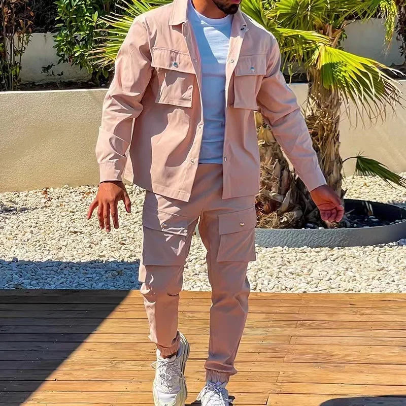 Fashion Men's Casual Sets Male Trend Streetwear Long Sleeve Jacket Coat+Leggings Pants Sport 2 Pieces New Men Clothing Suit