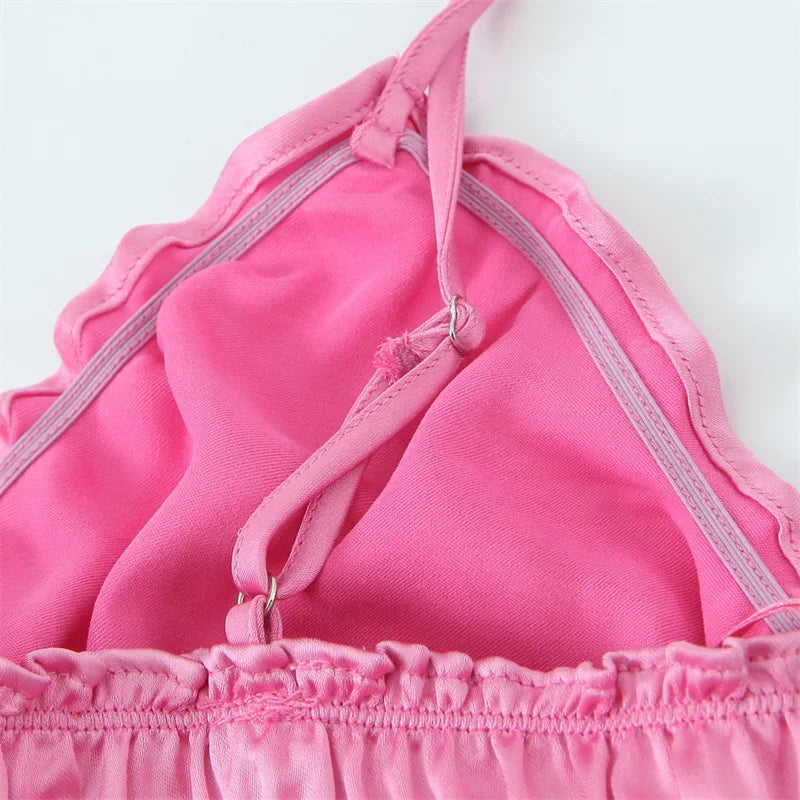 women's clothing summer new beach style fashion temperament elegant satin texture ruffled sling midi dress 3573/331