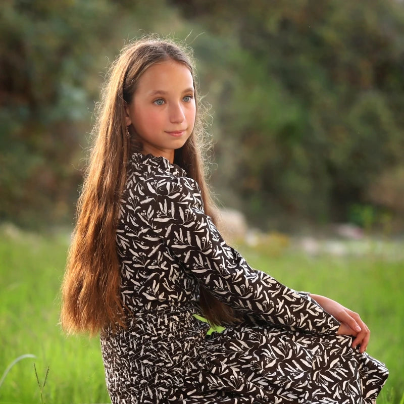 Teen Girls Skirt Top Set Brown Floral Set Cotton Fabric Autumn & Winter Clothes