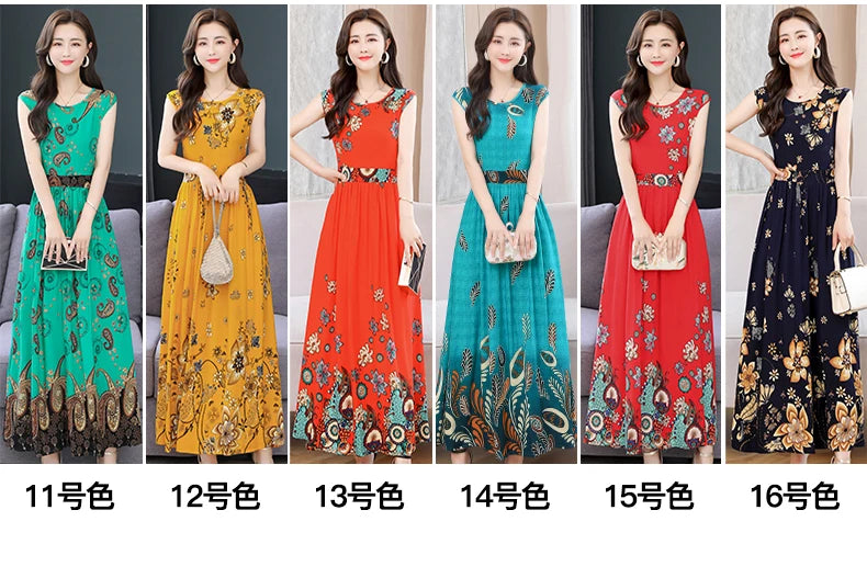 New Fashion  Summer Print Women Short Sleeve Cotton Plus Size Women Clothing Dress Ladies Large Size Vestidos dresses