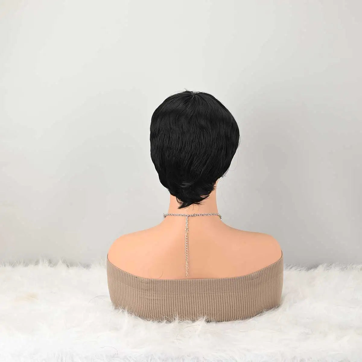 Short Bob Wig for PixieCut wigs Glueless WigNone Front Synthetic Wig withBangs Natural BlackStraight Full MachineMade Short Layered fordaily use