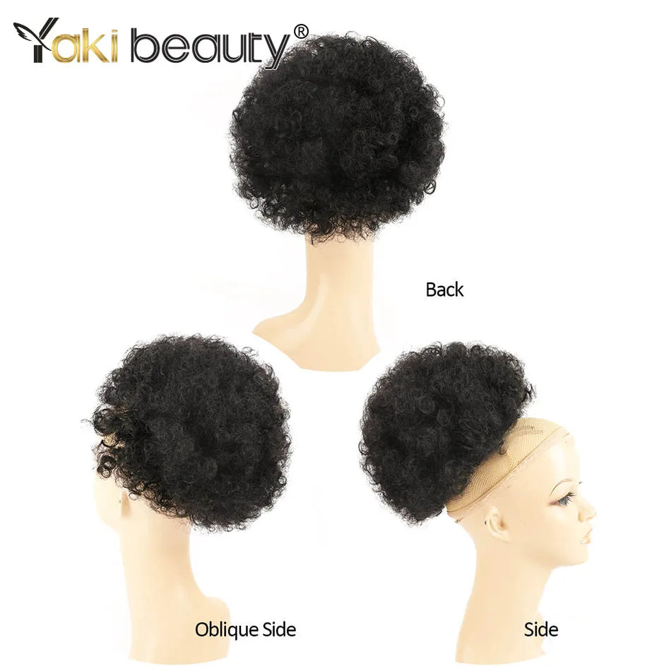 Queue de cheval Afro Puff à cordon, extension de cheveux synthétiques, noire, marron, à clip, queue de cheval frisée crépue à cordon.