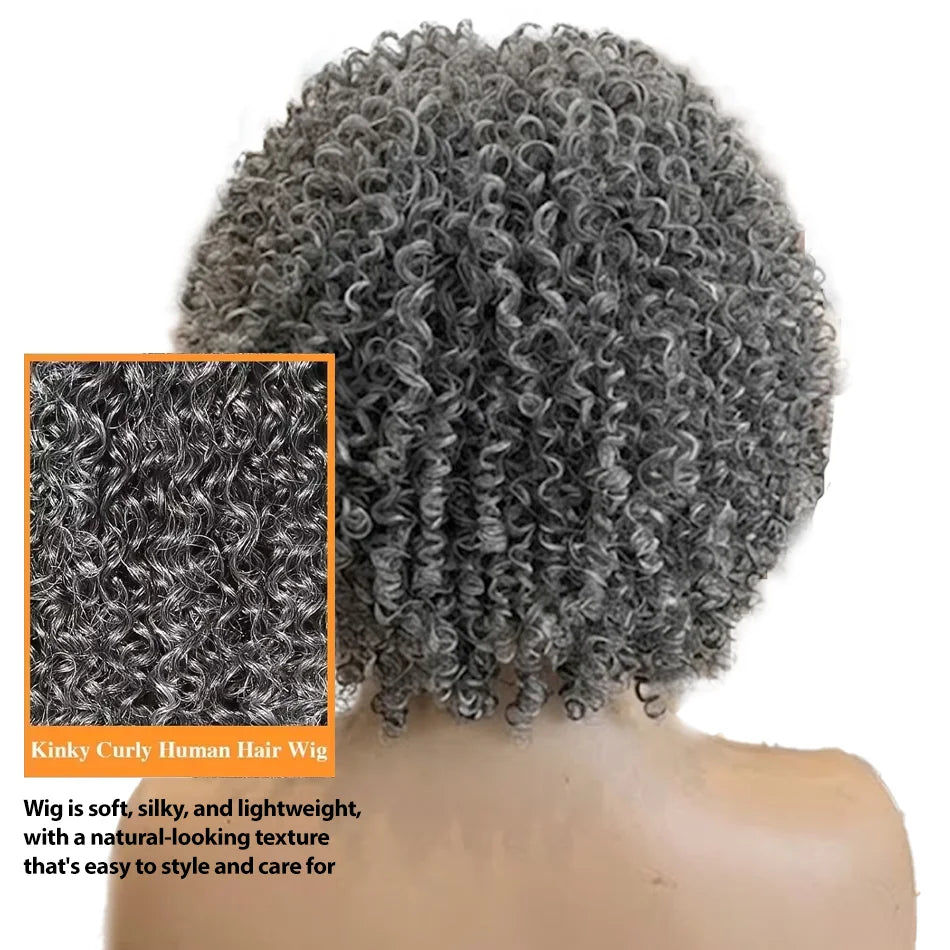 Bob 250% Salt And Pepper Grey Human Hair Wigs Afro Kinky Curly Wig No Bleach Natural Grey Glueless Ready to Wear For Black Women
