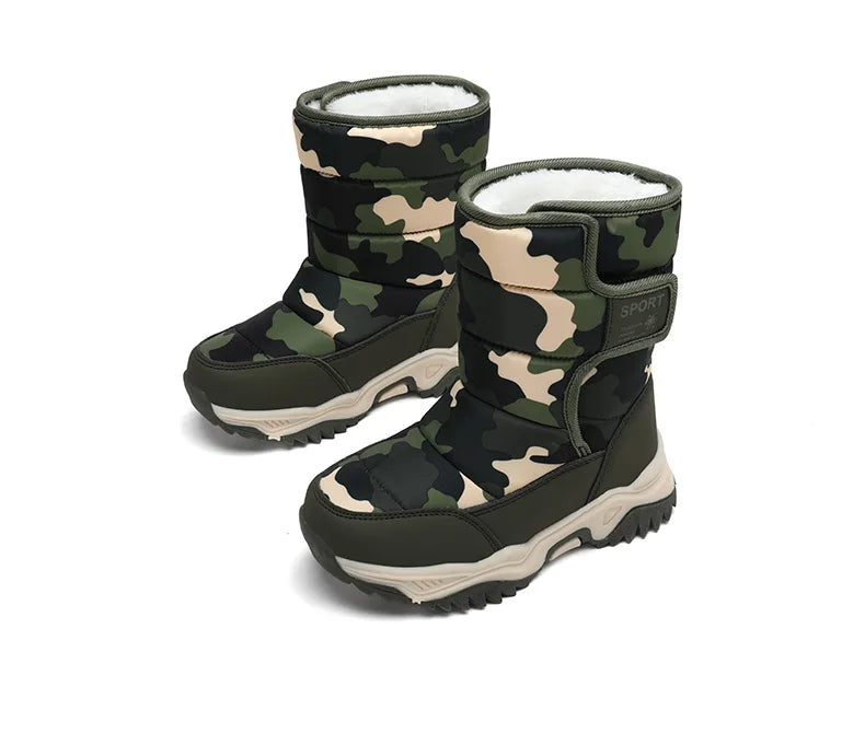 Winter Children Shoes Plush Waterproof Fabric Non-Slip Girl Shoes Rubber Sole Snow Boots Fashion Warm Outdoor Boots