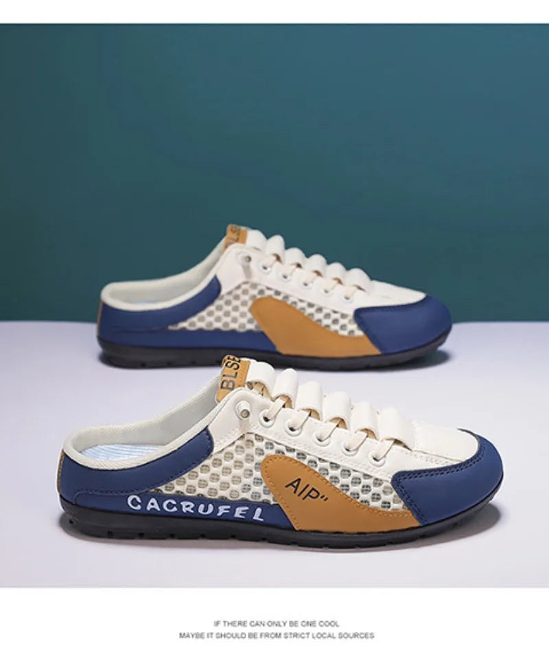 Men's Half Slippers Fashion Outdoor Casual Shoes for Men Walking Flats Soft Sole Support Slipper Mesh Breathable Slip-On Loafers