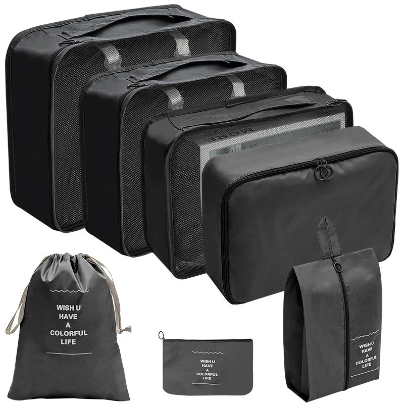 7PCS Travel Packing Cubes Luggage Pouches Organiser Clothes Suitcase Storage Bag