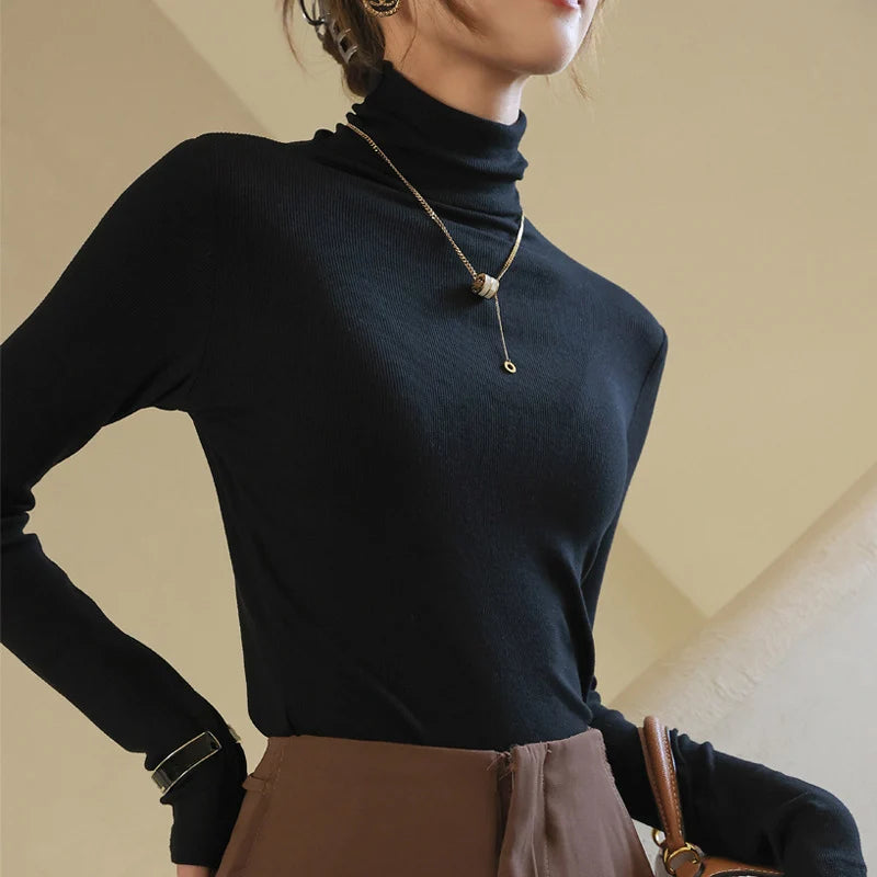 Autumn New Turtleneck basic Knitted Pullovers High-End Sense Temperament Long Sleeve Sweaters Fashion Slim Fit Bottoming Tops