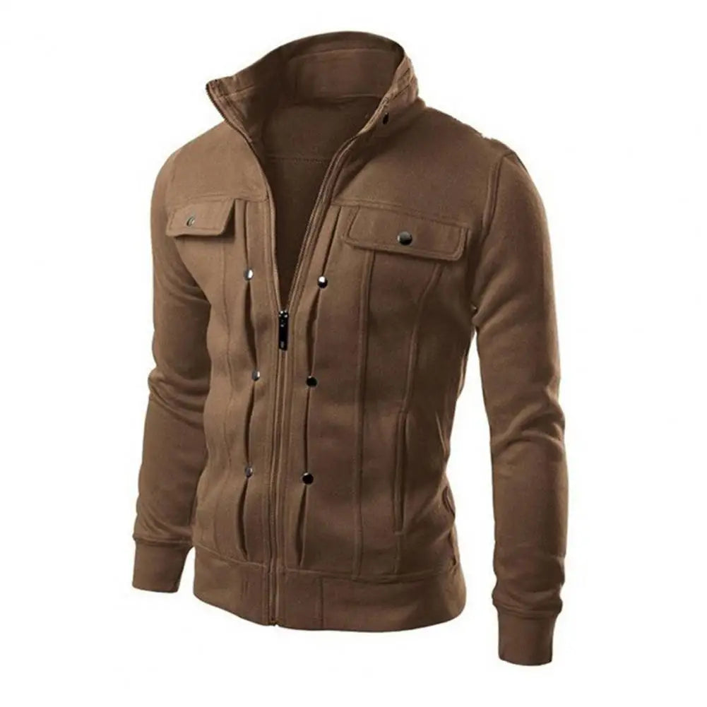 Men Outerwear Stylish Men's Spring Outerwear with Stand Collar Zipper Closure Casual Jacket for Autumn Solid Color Long for Men