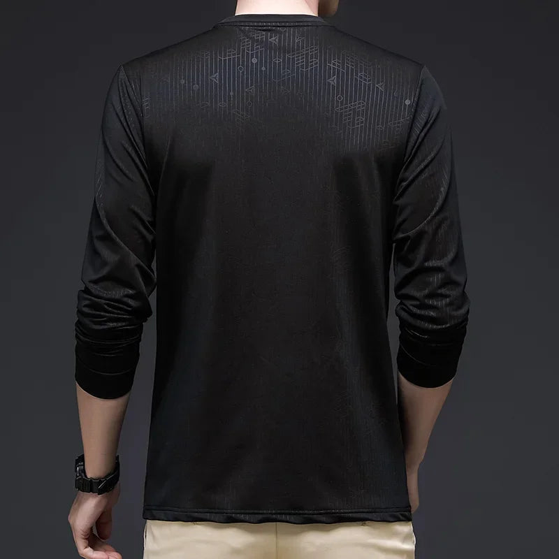 Youth Fashion Handsome Autumn Versatile Round Neck T-shirt Comfortable High Elasticity Breathable High Quality Long Sleeve Top