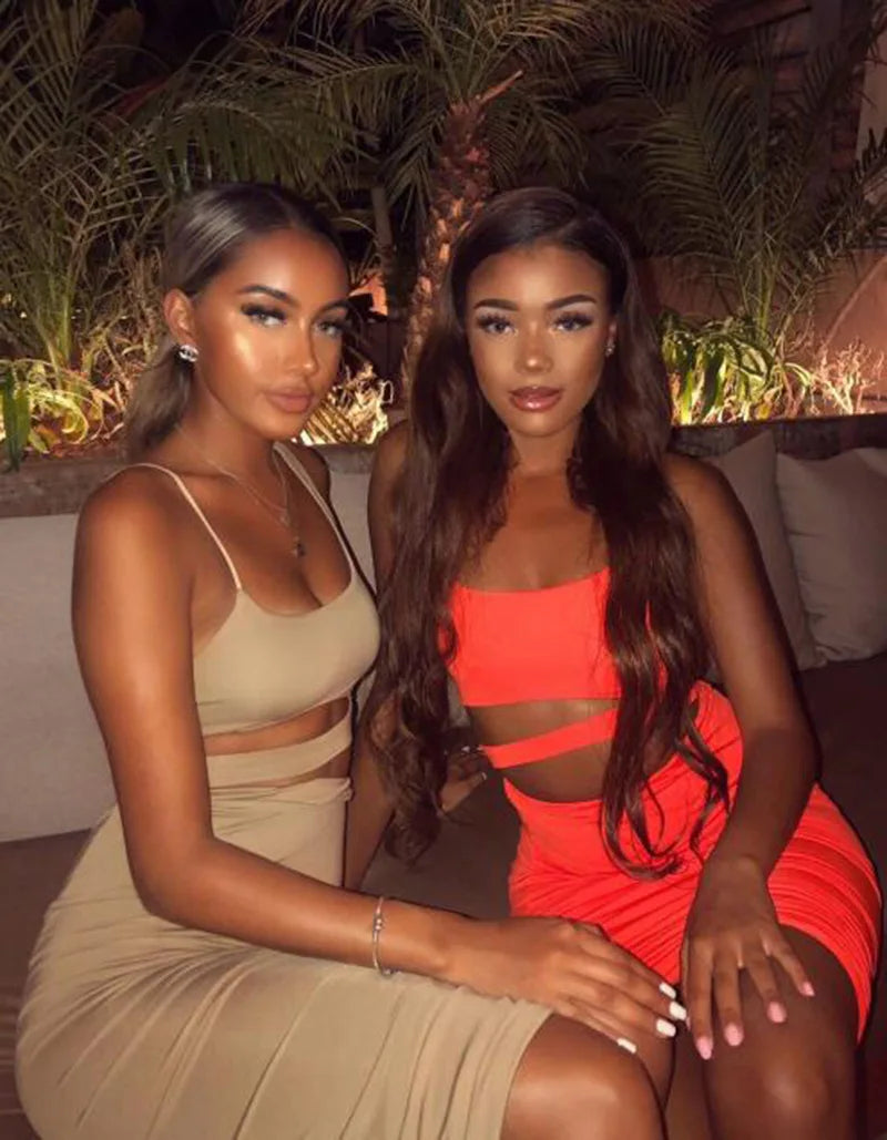 Summer New Women's Skirts Sets Strapless Cutout Crop Top+High Waist Stretch Tight Skirt Sets Fashion Lady Sexy Two-Piece Outfits