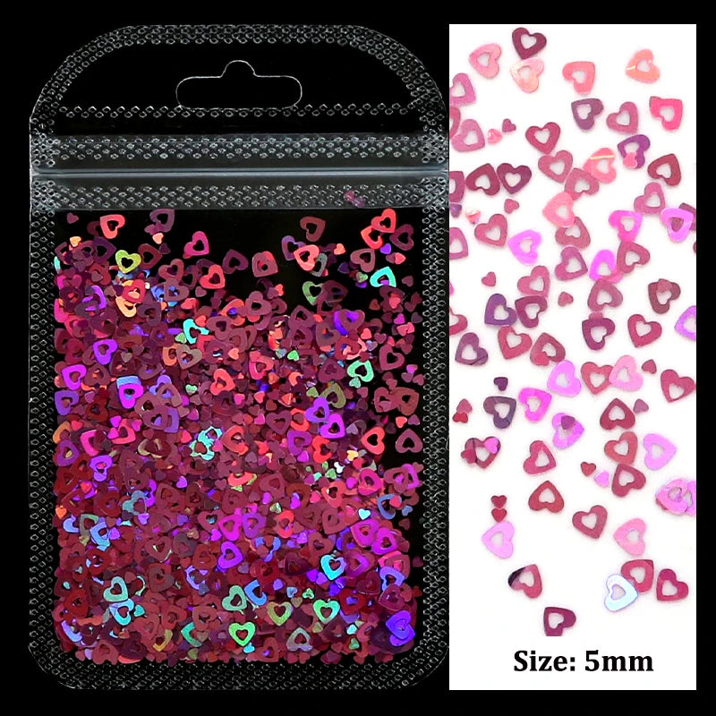 2g Holographic Nail Art Glitter Shiny Sweet Love Red Heart Flakes Sequins 3D Nail Paillette Manicure Valentine's Day Decorations