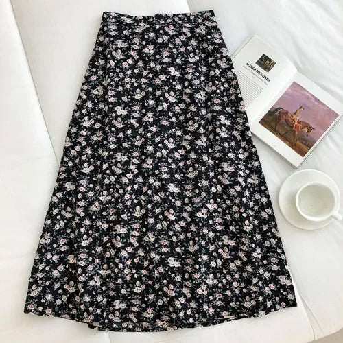 Woman Skirt Summer New Korean Ins Fashion Temperament Gentle Vintage Floral Slim Versatile High Waist Female Skirt