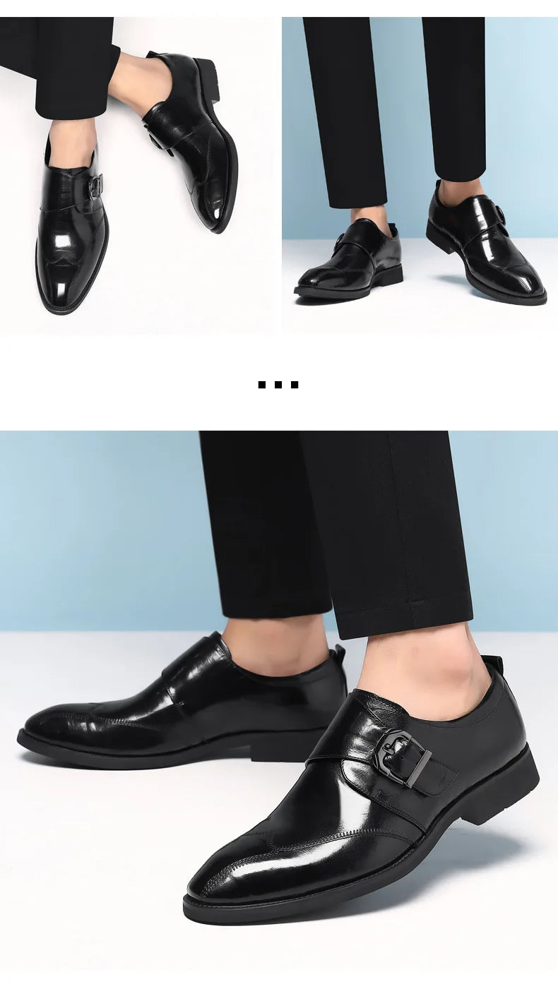 Zapatos de vestir de negocios para hombre con cierre, zapatos de cuero formales para hombre, calzado Oxford, mocasines Oxford de cuero de alta calidad para hombre