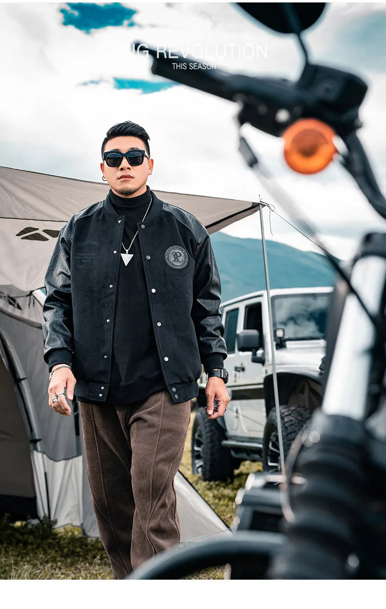 Men's Baseball Jacket, Plus Size, Loose, Spliced Cotton, Basic Mass Jackets, Autumn And Winter American Jacket, 7XL