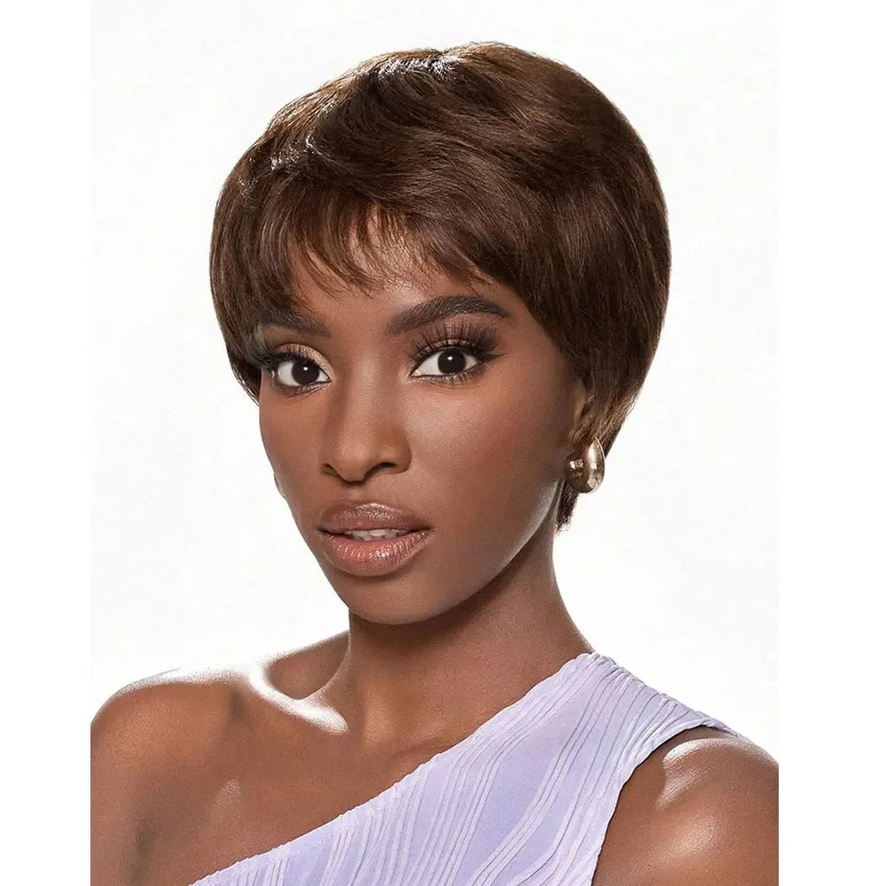 99J Burgundy Short Pixie Cut Wig Human Hair Brazilian 100% Human Hair Pixie Wig with Bangs for Women Full Machine Wigs