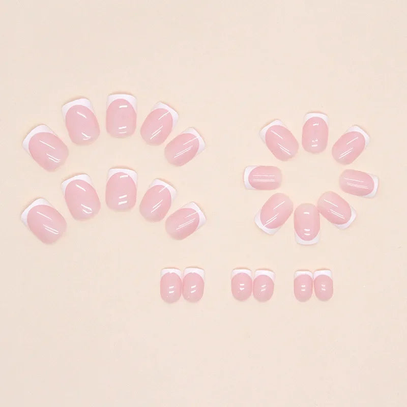 24 Square Short Fake Nails French Nail Art Pieces White Fine Square Nails Wearable Nails Transparent Pink Classic Nails