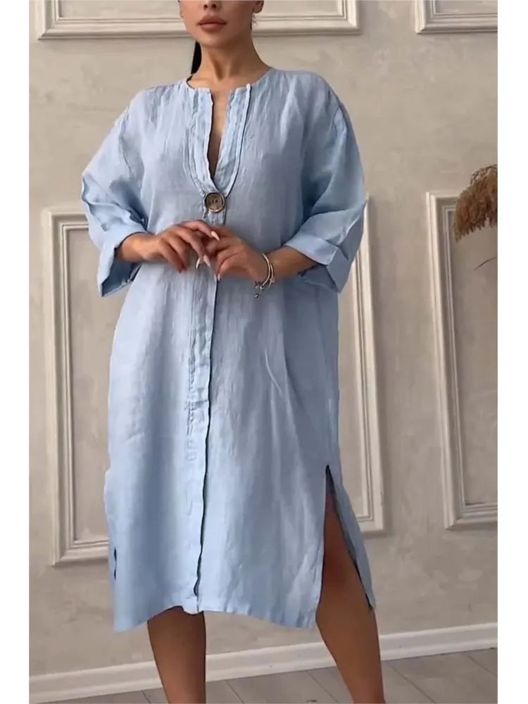 Y2k Long Sleeve Linen Maxi Dress Women Summer Summer Casual Solid Color Party Loose Long Dresses Elegant Vestidos