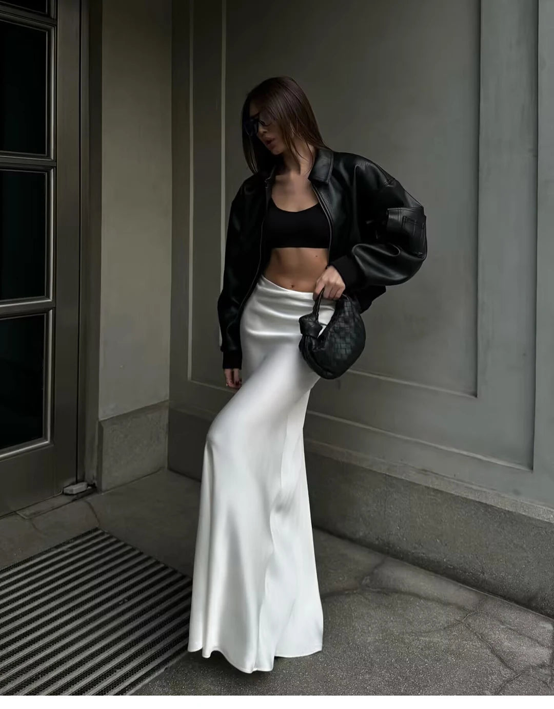Elegant Satin Midi Slip Skirt with Side Zipper – Smooth & Flowing Fit for Versatile Styling