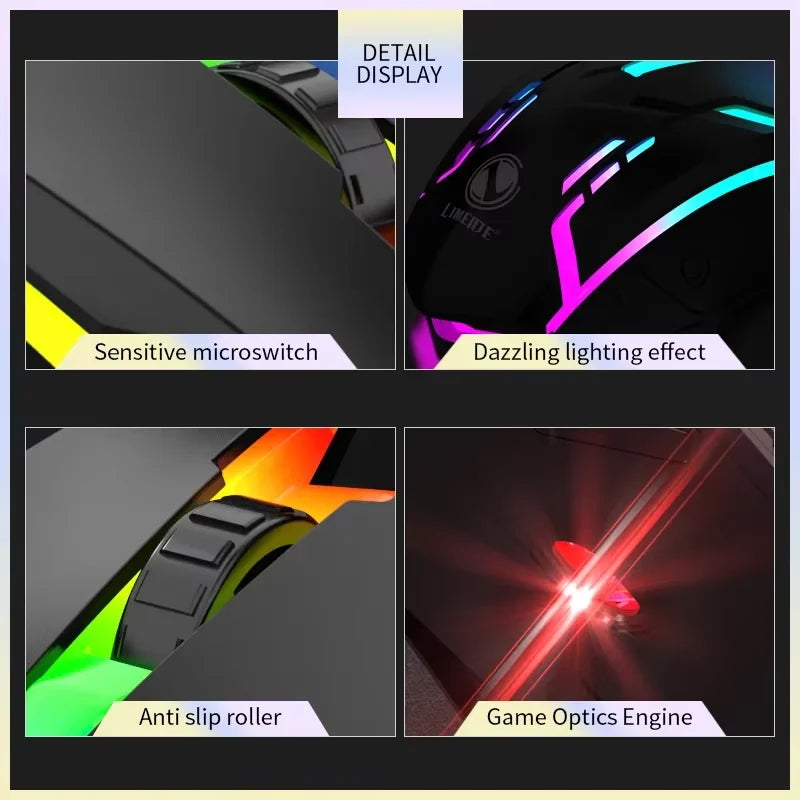 USB Wired Gaming Mouse LED Luminous Backlit Mouse 3D Ergonomic Adjustable Optical Mice for PC Gamer Computer Desktop