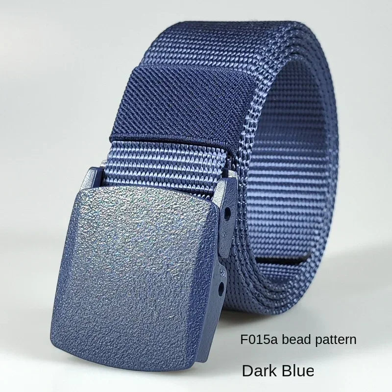 Ceintures en nylon à boucle automatique pour femmes, en toile, pour voyage en plein air, pantalons de sport haut de gamme, ceintures non métalliques pour hommes, blanc, noir, bleu, rouge