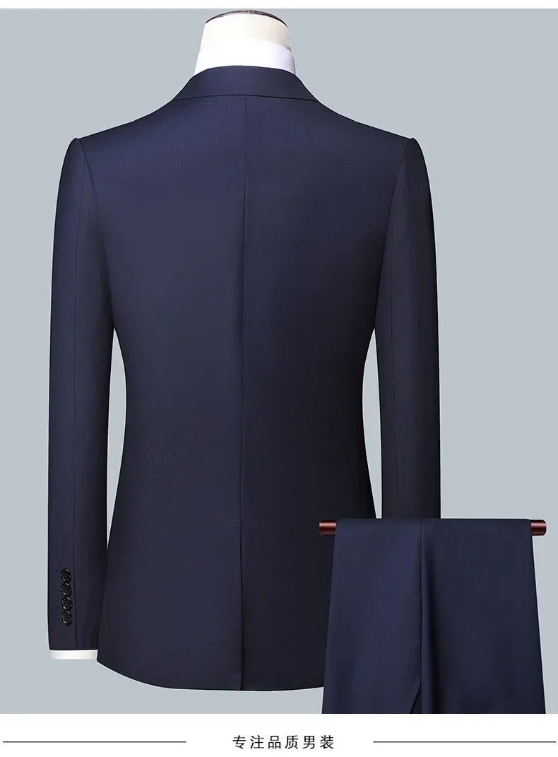 Suit (Blazer+ Vest + Pants) Men's Fashion Business Fit Wedding Professional Casual Single Breasted Gentleman Groom Dress Suit