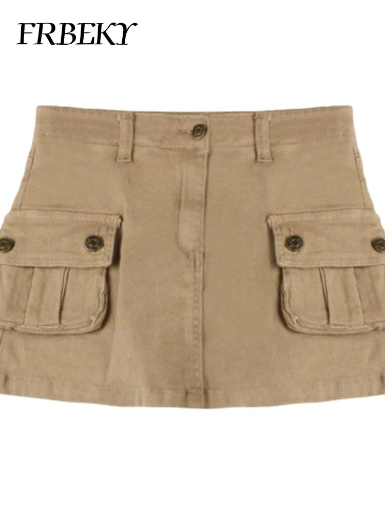 Women's Skirt Autumn New Denim Khaki Work Skirt Skinny American Half-body High Waist A-line Skirt Pocket A Line Sexy Dress
