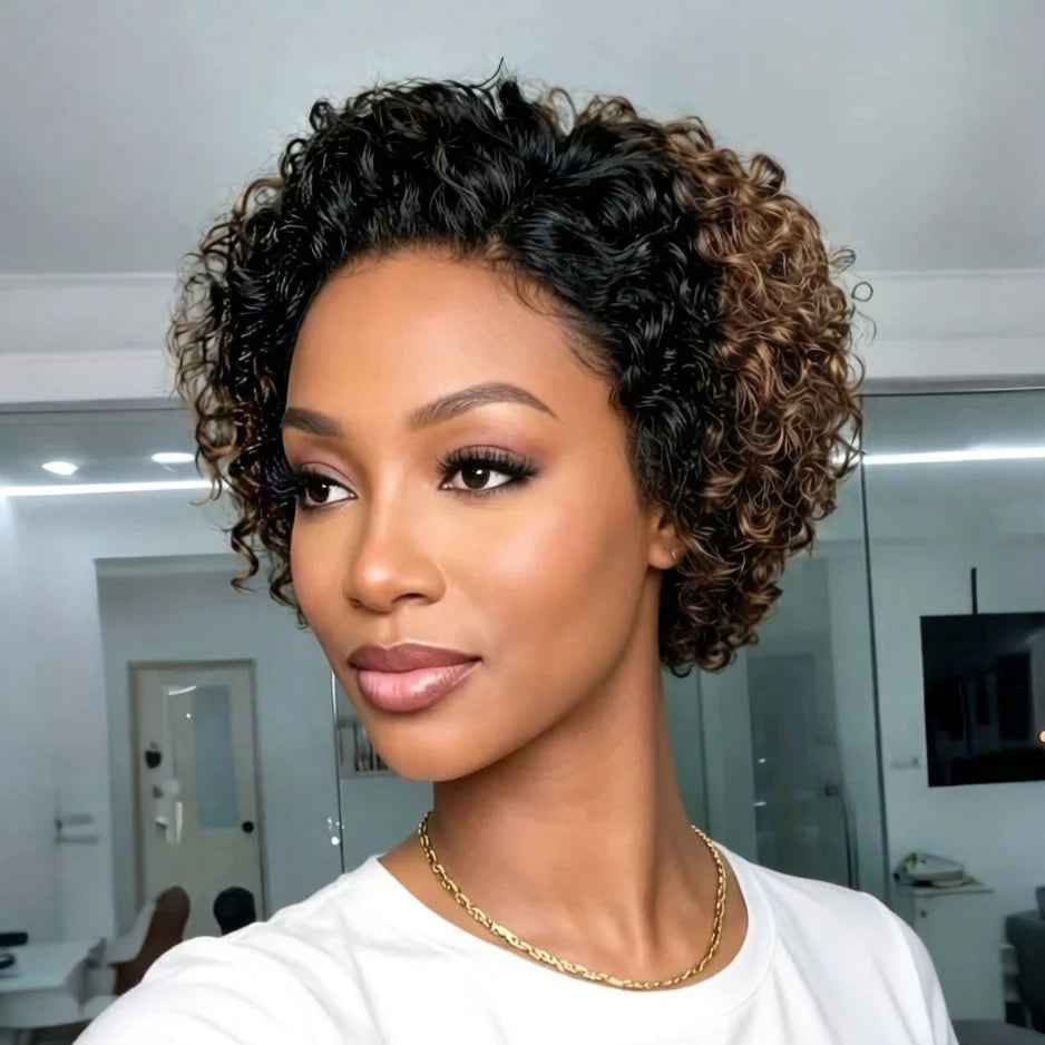 Curly Pixie Cut Wigs 13*4 Lace Front Wigs Brazilian Human Hair Natural Short Hair Style 180% Density