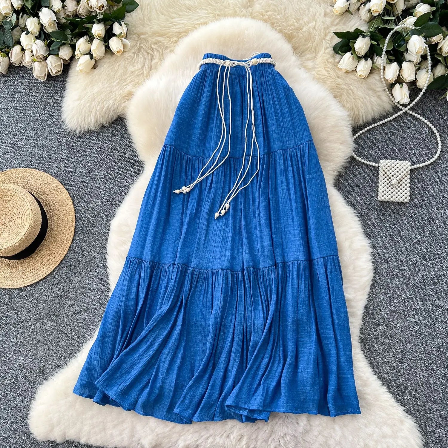 Skirts Women Long Skirt A Line Slim Fit Streetwear High Elastic Waist Elegant Splice Y2k Work Beach Work Casual Summer