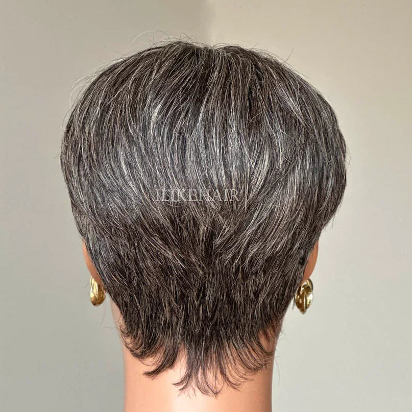 Smoky Gray Pixie Cut Glueless Human Hair Wig,Full Machine Made Short Hair Wig Pre Plucked Natural Hairline Soft Smooth Easy Wear Daily Dating Outdoor Party Trendy Stylish Hair Wig