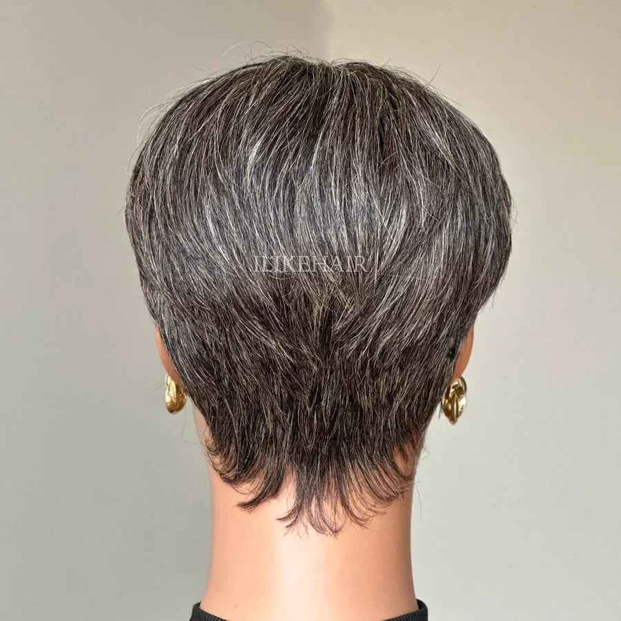 Smoky Gray Pixie Cuts Glueless Human Hair Wig Short Hair Wig Pre Plucked Baby Hair Daily Casual Party Travel Fashion Stylish Hair Wig Full Machine Made