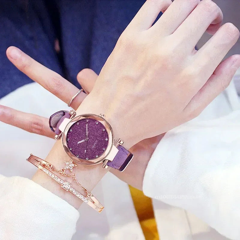 1/2PCS New Luxury Rhinestone Bracelet Watch Starry Sky Watches Ladies Wristwatch Relogio Feminino Reloj Mujer Montre Femme Clock
