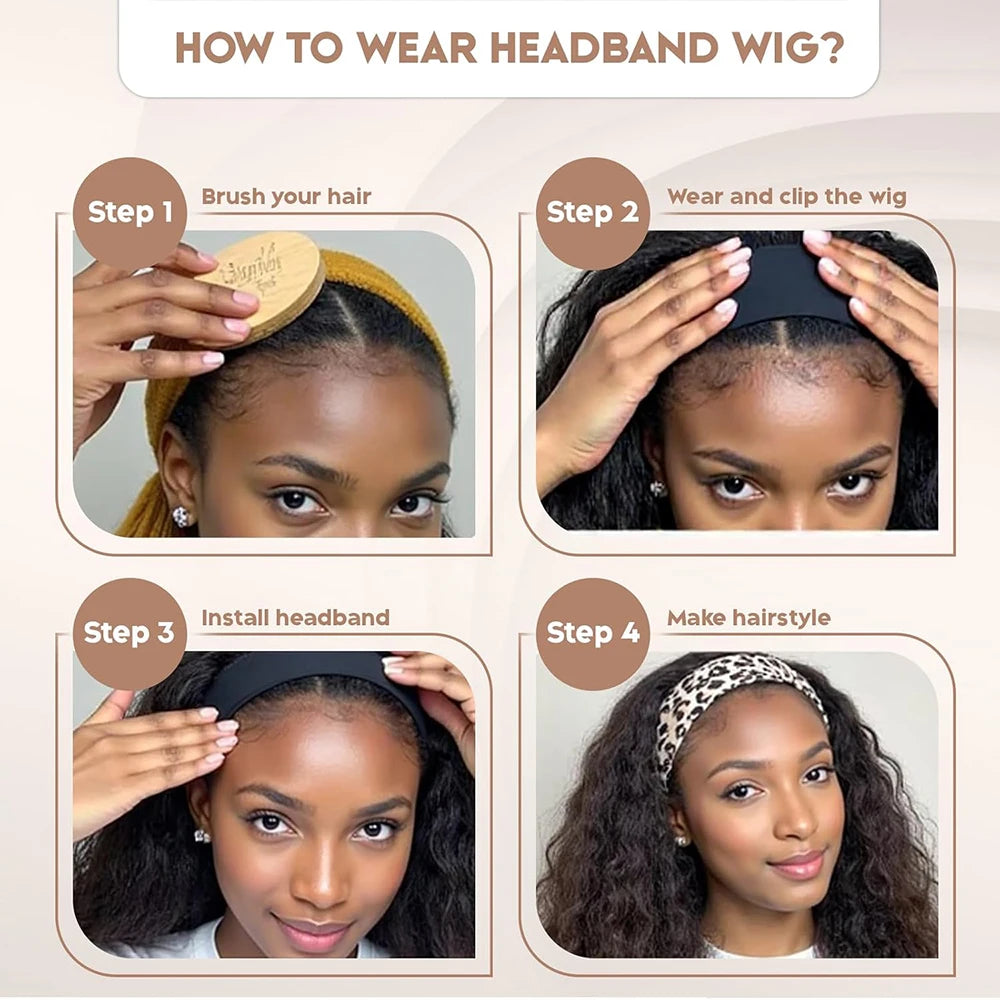 Headband Wig Human Hair Body Wave 40 Inch Glueless No Sew Headband Wigs On Clearance Sale Brazilian Virgin Hair 200% Dencity Wear and Go Headband Wigs for Black Women Natural Color Beginner Friendly