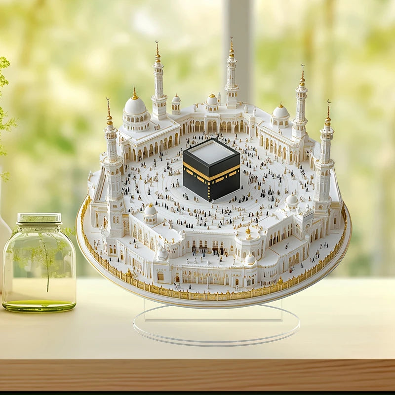 Ramadan Tabletop Decorations White Mosque Print Centerpieces Acrylic Flat Ornaments