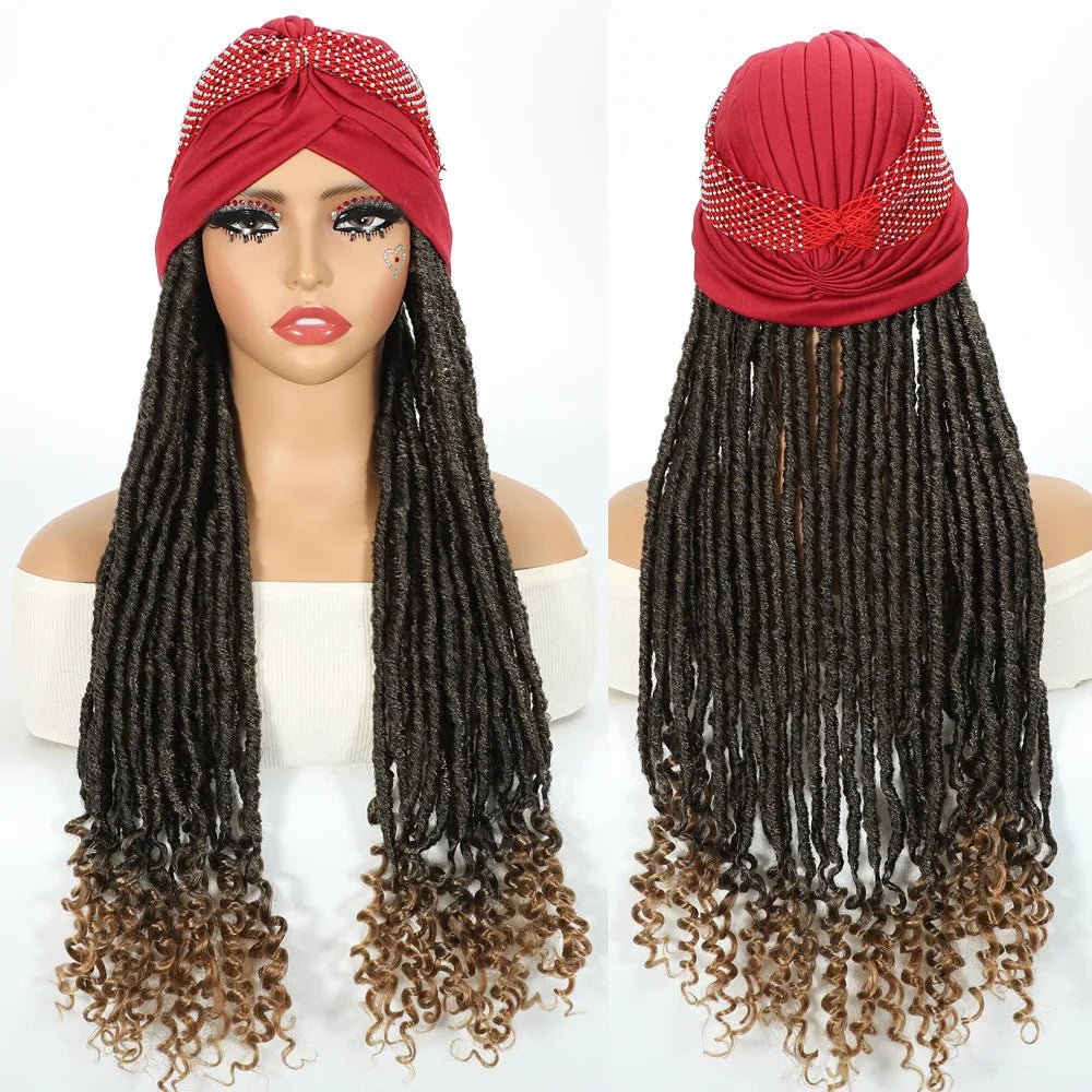 SQRDGQ Synthetic Crochet Hair Woman Wigs Headband Twist Braided Synthetic Wig With Turban Braiding Hair Brown Black Wig Female
