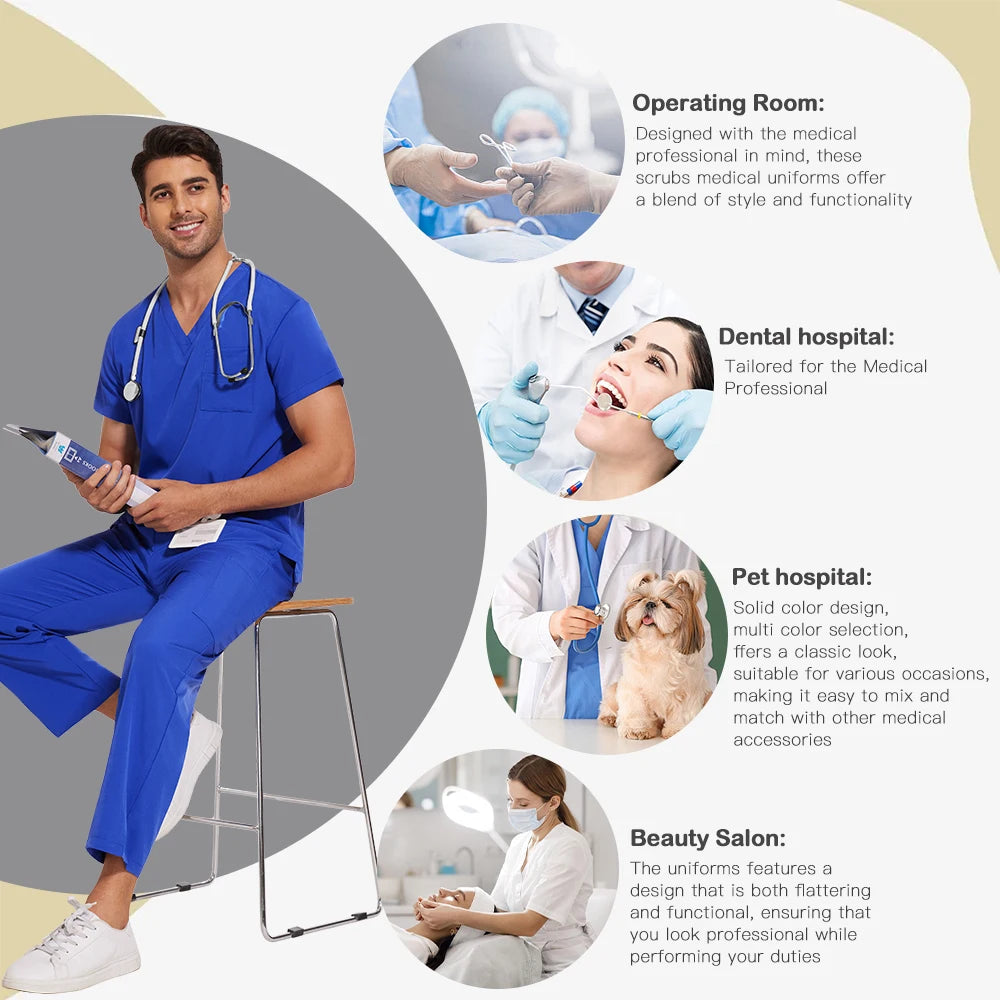Conjunto unisex de uniforme médico – Cómodo, profesional y perfecto para el trabajo en el sector sanitario